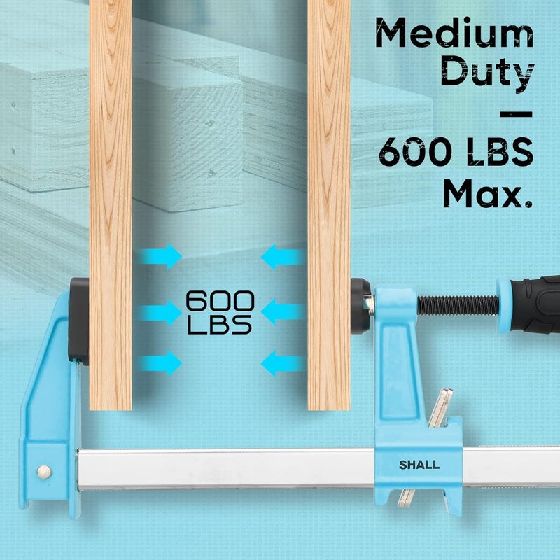 SHALL 12-Inch Steel Bar Clamps Set, 4-pack Medium-Duty Quick-Release F Clamps, 600 Lbs Load Limit for Woodworking, Metal working, DIY and Crafts - Image 3